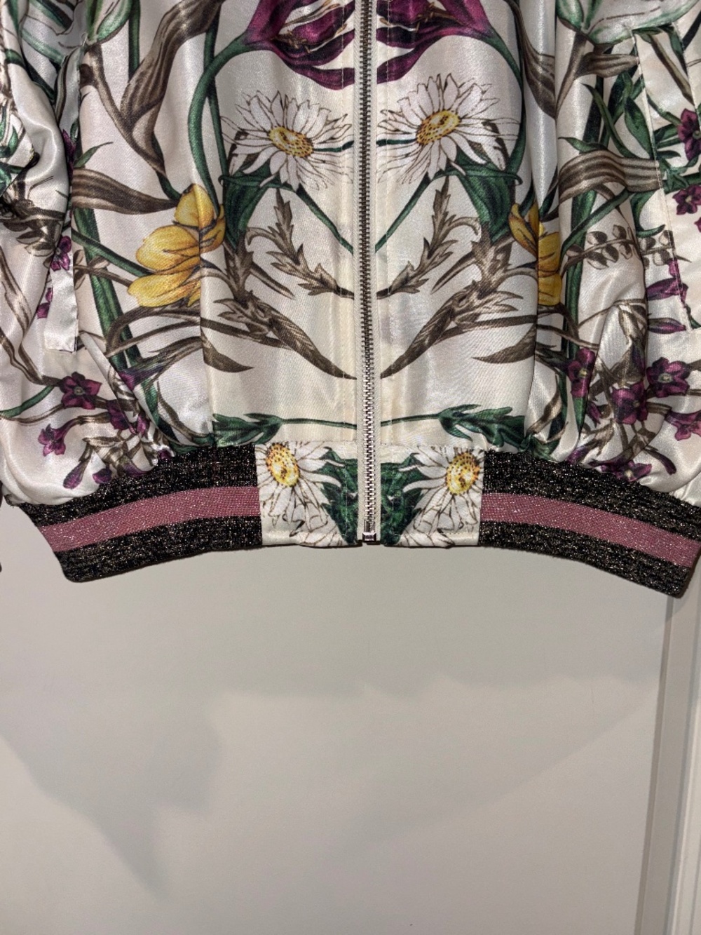ANTHROPOLOGIE ELEVENSES Rubie White Floral Bomber Jacket Zip Up Size L - Picture 4 of 11